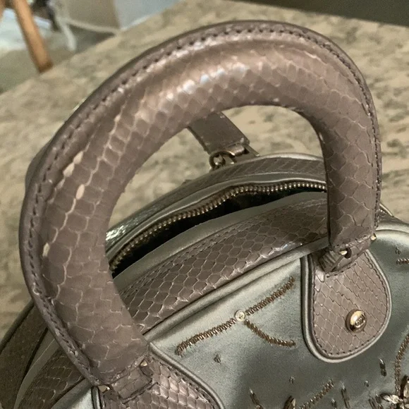 DIOR VINTAGE CRYSTAL PYTHON TRIMMED SATIN GAMBLER BAG, Limited Edition #0122 - Picture 8 of 12